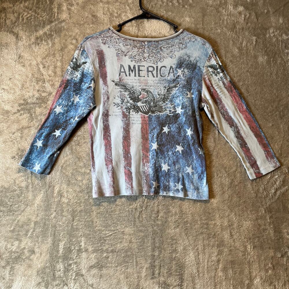 Vintage Y2K America Eagle Flag Graphic Top Patriotic Grunge USA Indie Sleaze SM - Picture 4 of 6